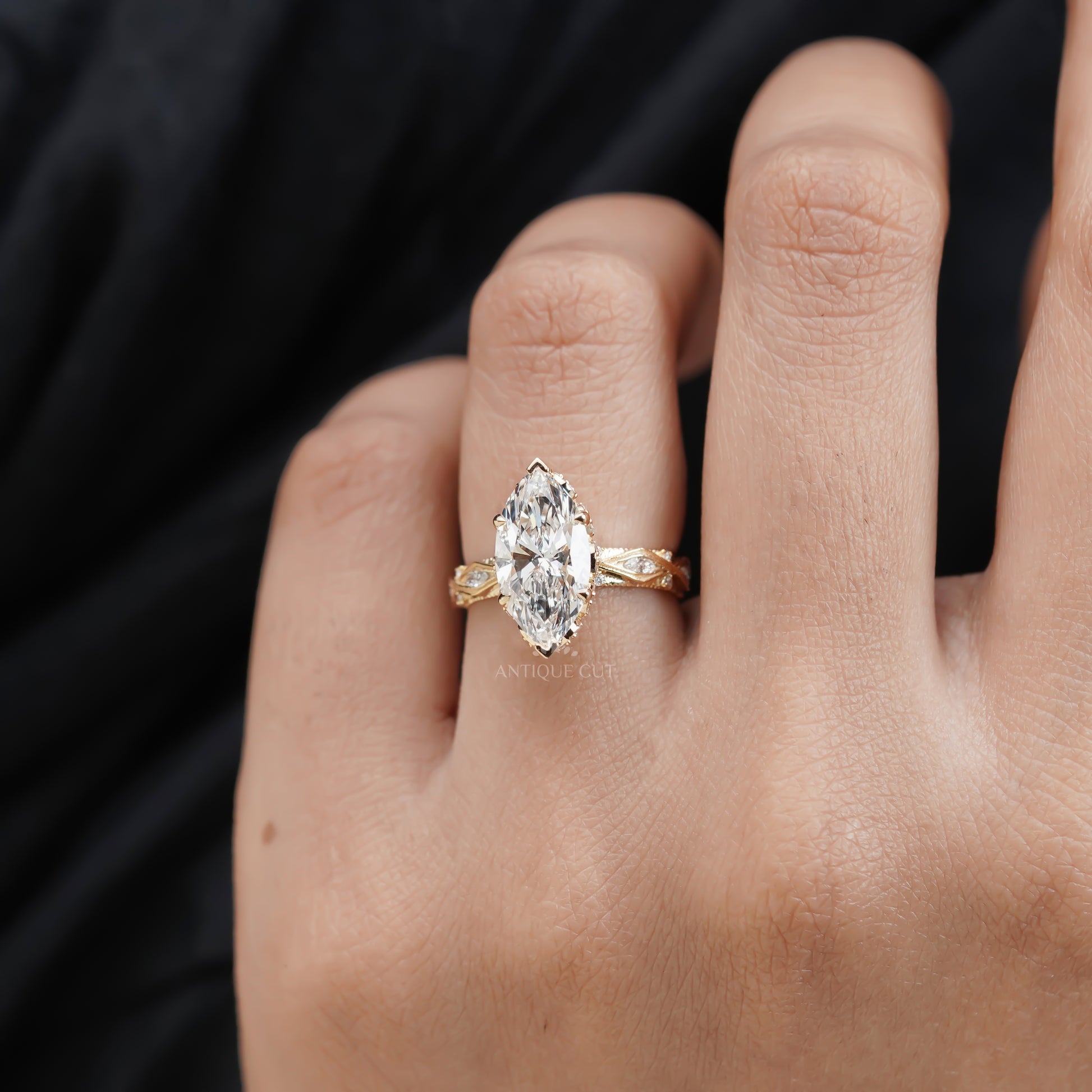 Marquise Cut 3.50tcw Lab Grown Diamond Engagement Ring | Vintage Halo IGI Certified