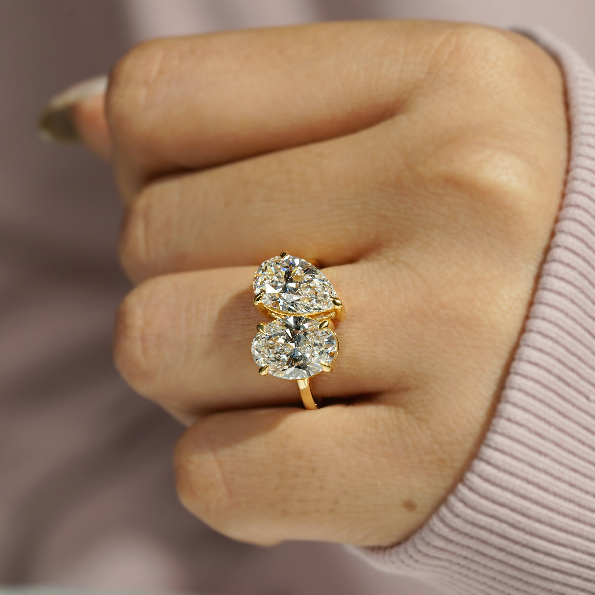 Oval And Pear 6.00tcw Toi et Moi Lab Diamond Ring | IGI Certified