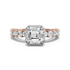 Image for Asscher Dual Halo Ring with Alternating Baguette band