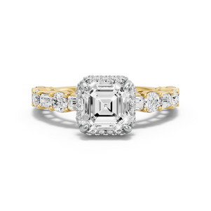 Image for Asscher Dual Halo Ring with Alternating Baguette band