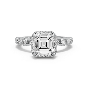 Image for Asscher Dual Halo Ring with Alternating Marquise band in 10K Two Tone Rose Gold