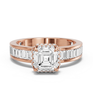 Image for Asscher Dual Halo Ring with Baguette Channel band