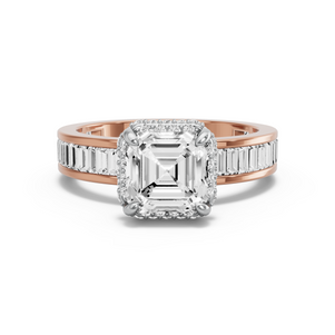 Image for Asscher Dual Halo Ring with Baguette Channel band