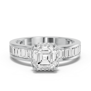 Image for Asscher Dual Halo Ring with Baguette Channel band