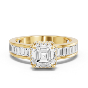 Image for Asscher Dual Halo Ring with Baguette Channel band