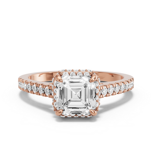 Image for Asscher Dual Halo Ring with Cathedral Pave band