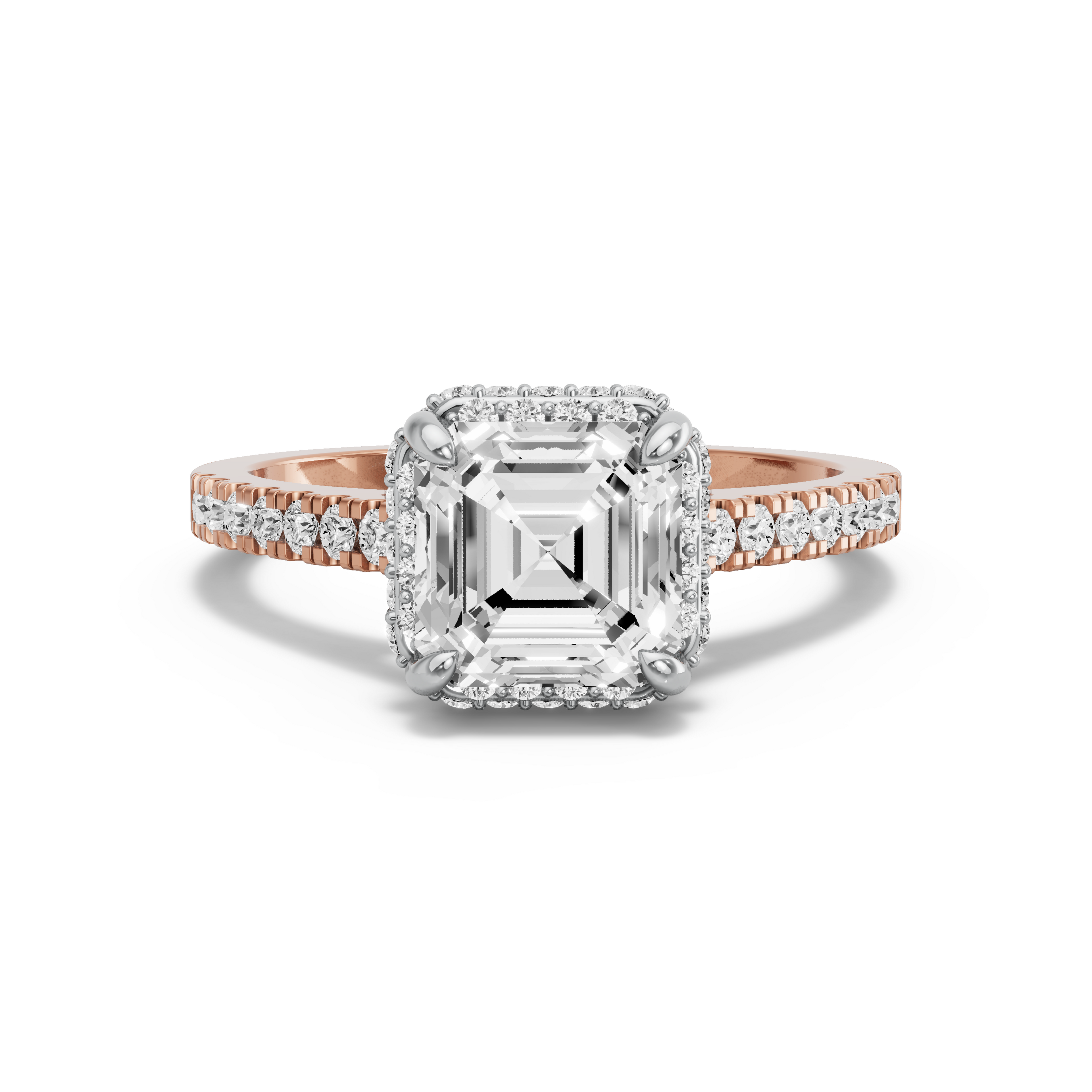 Image for Asscher Dual Halo Ring with Cathedral Pave band in 10K Two Tone Yellow Gold