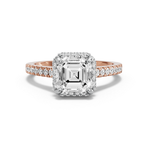 Image for Asscher Dual Halo Ring with Cathedral Pave band