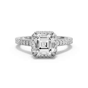 Image for Asscher Dual Halo Ring with Cathedral Pave band in 10K Two Tone Rose Gold