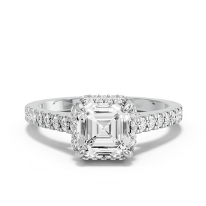 Image for Asscher Dual Halo Ring with Cathedral Pave band