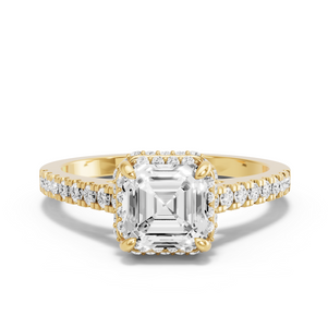 Image for Asscher Dual Halo Ring with Cathedral Pave band
