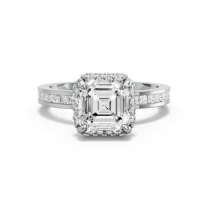 Image for Asscher Dual Halo Ring with Channel band in 14K Two Tone Rose Gold