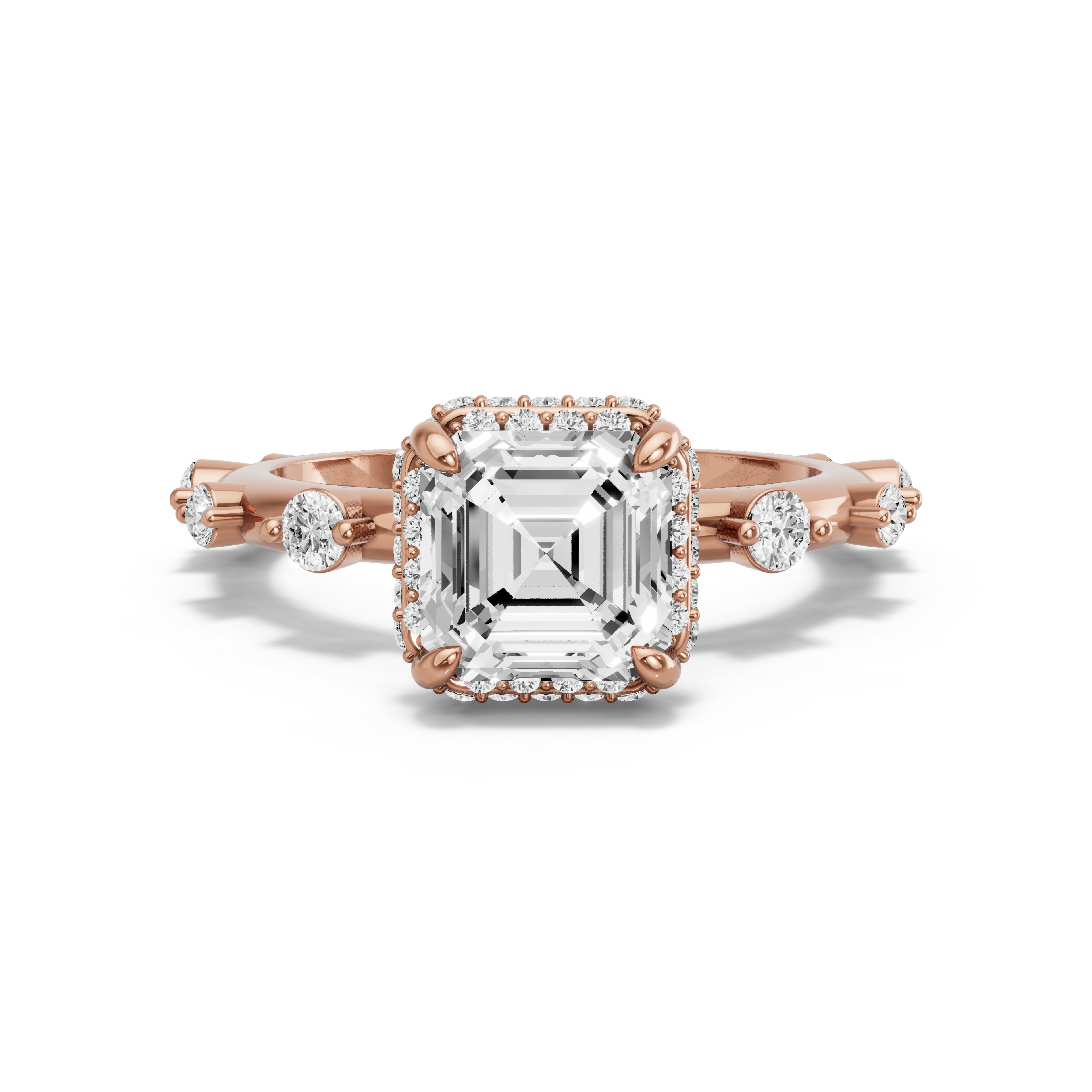 Image for Asscher Dual Halo Ring with Floating Station band in 18K Yellow Gold