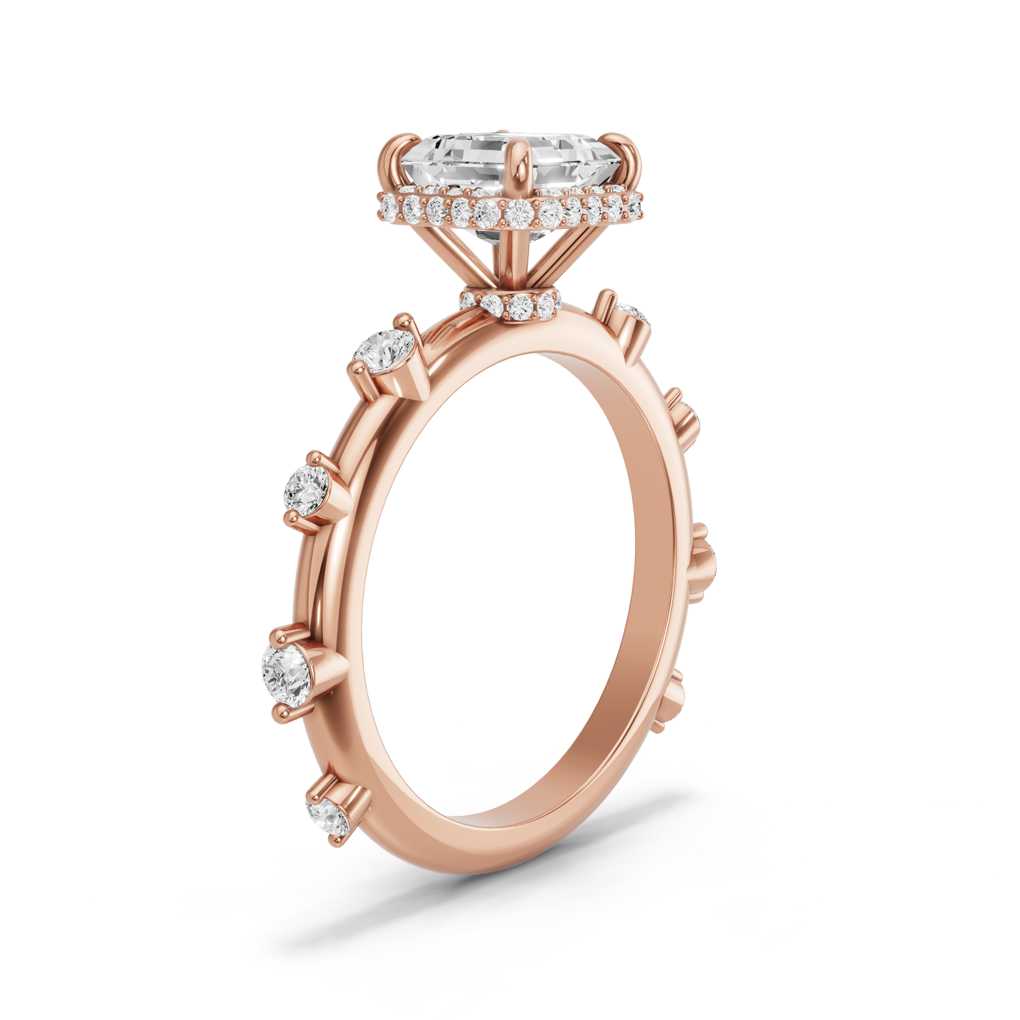Image for Asscher Dual Halo Ring with Floating Station band in 14K Yellow Gold