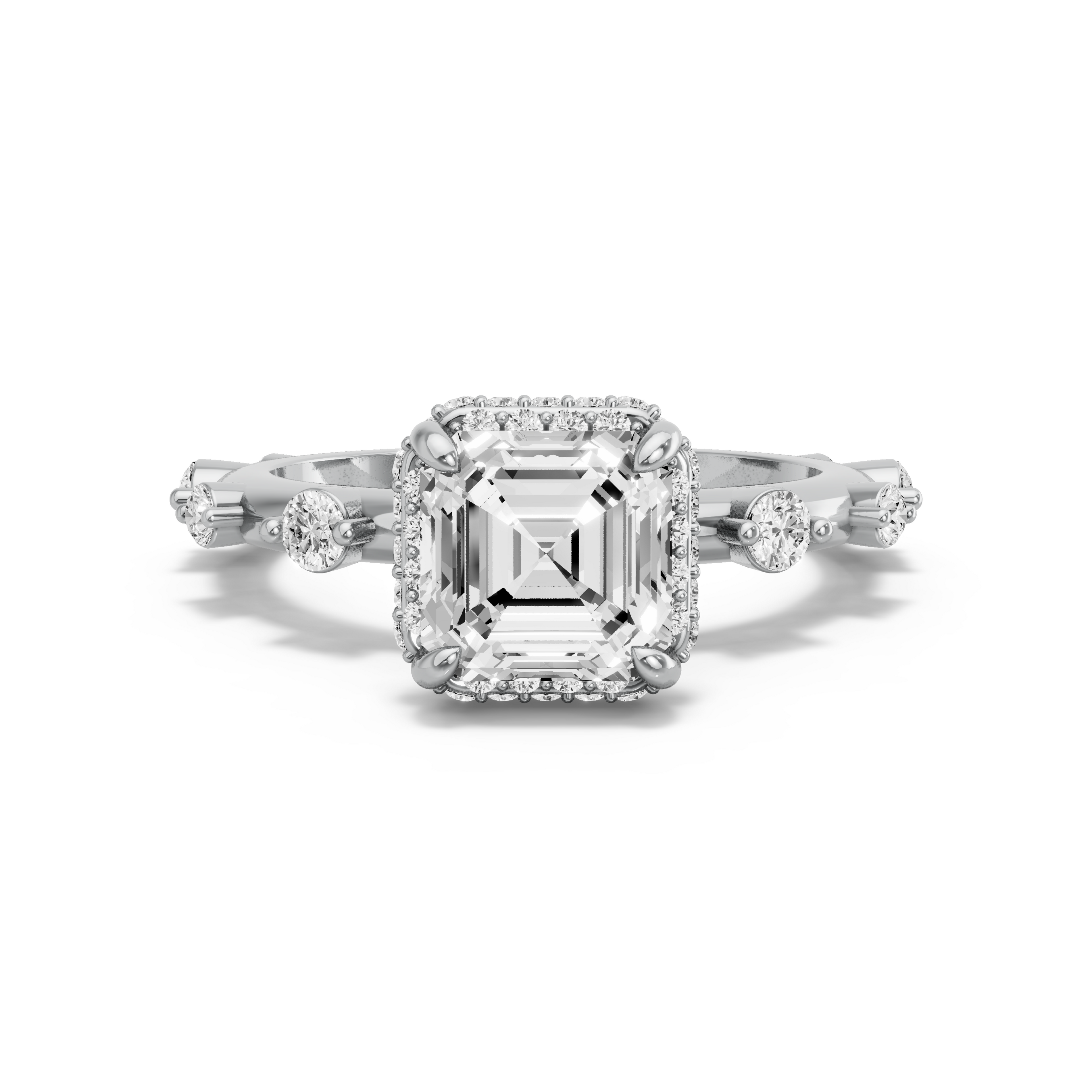 Image for Asscher Dual Halo Ring with Channel band in 950 Platinum