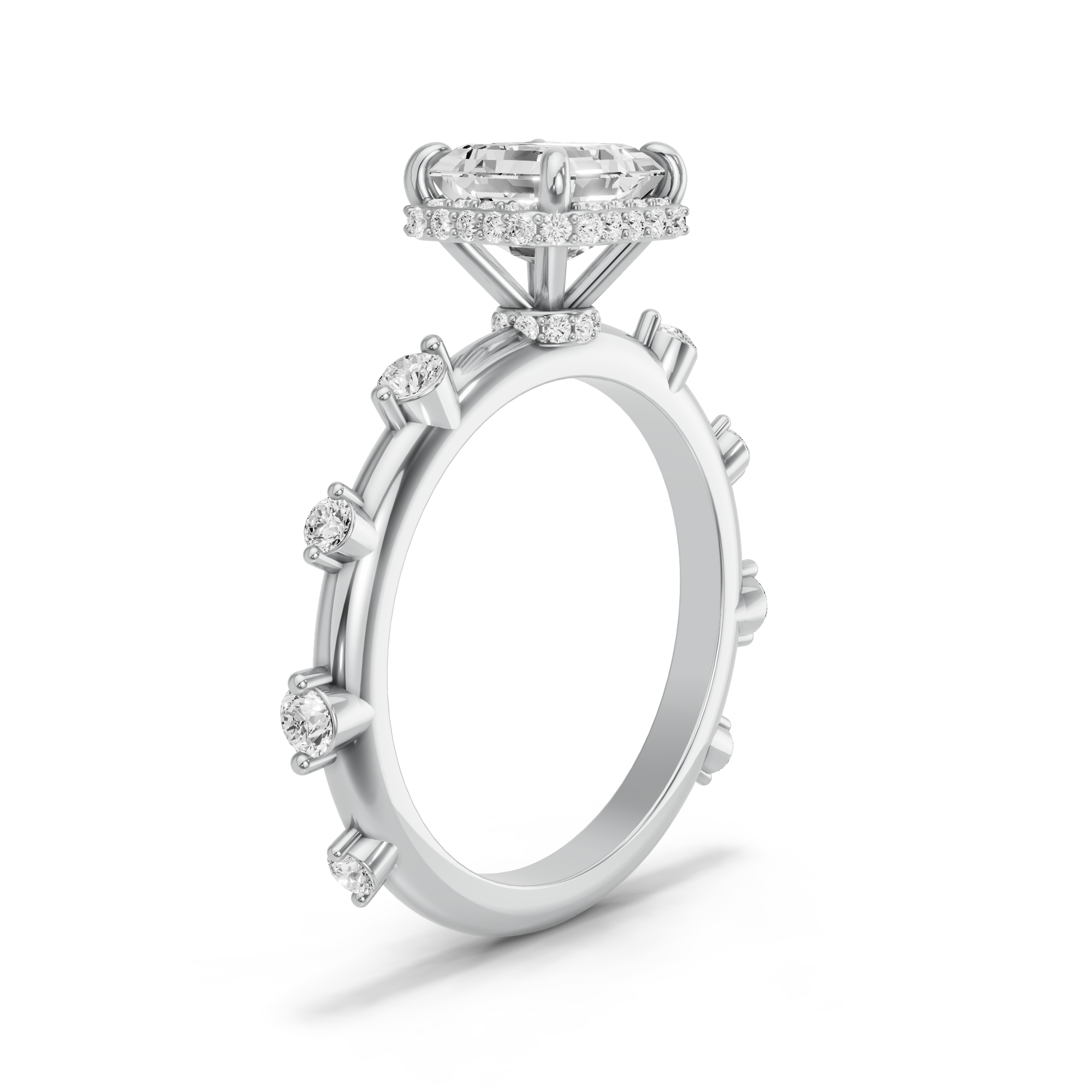 Image for Asscher Dual Halo Ring with Floating Station band in 14K Two Tone Rose Gold