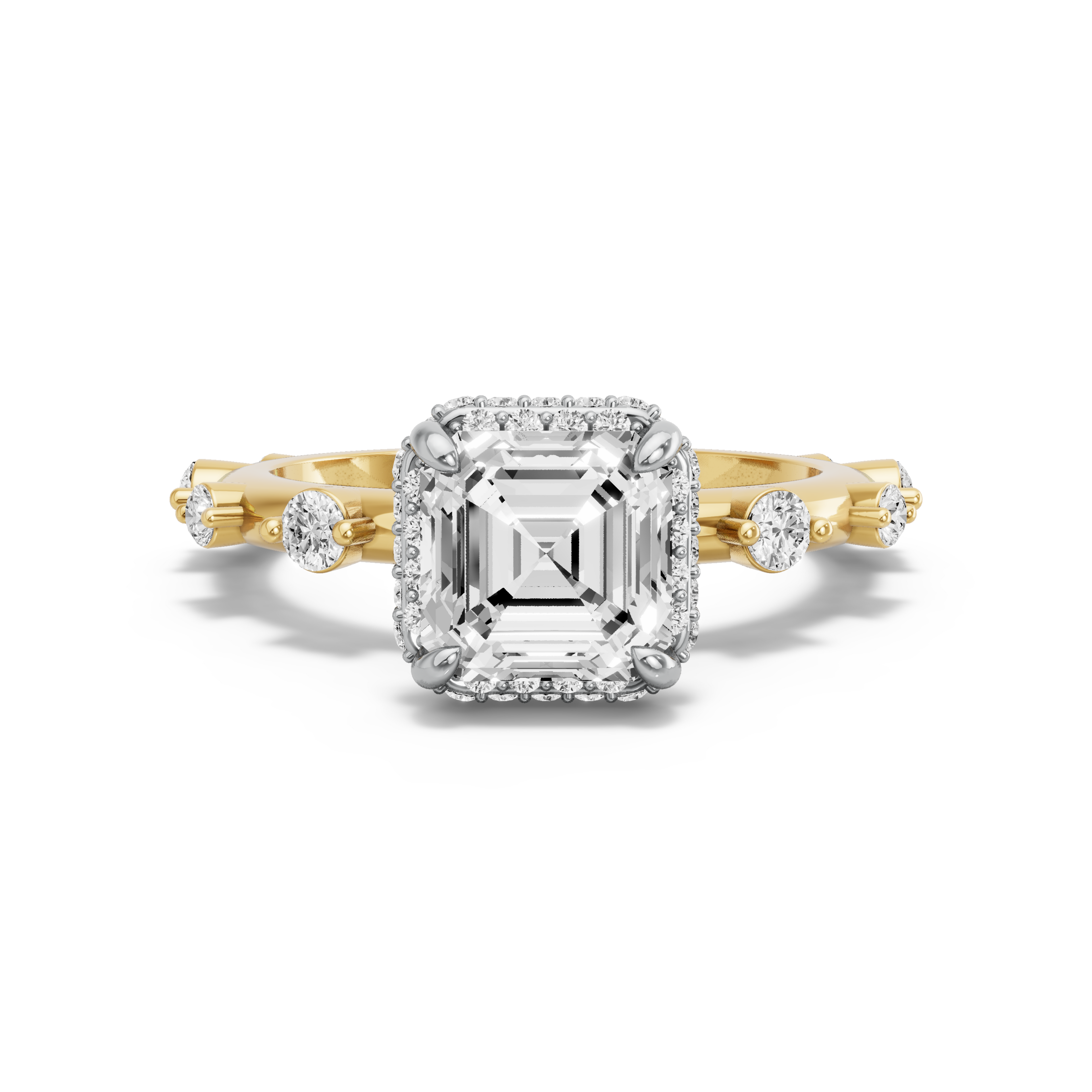 Image for Asscher Dual Halo Ring with Floating Station band in 10K Rose Gold