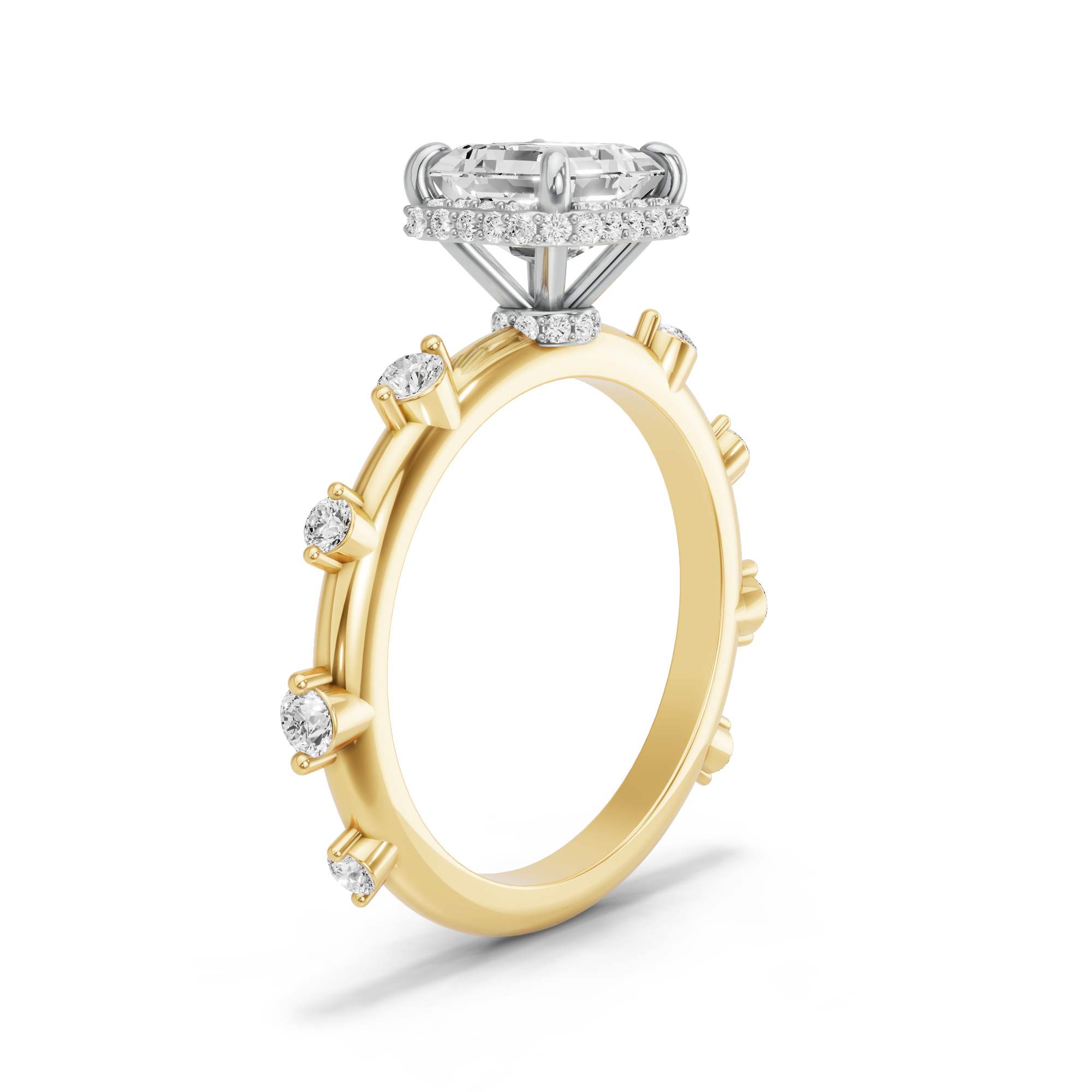 Image for Asscher Dual Halo Ring with Floating Station band in 18K Rose Gold