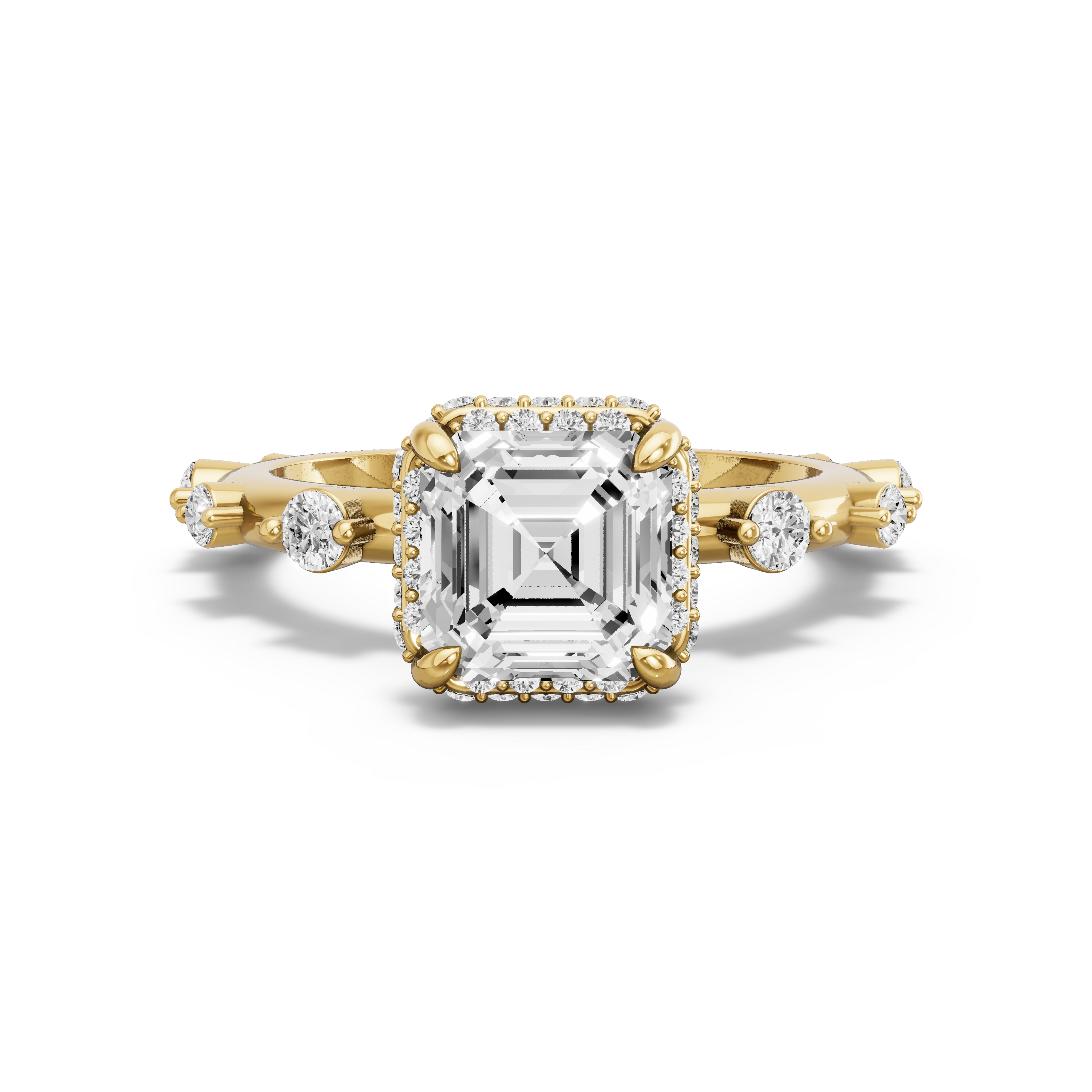 Image for Asscher Dual Halo Ring with Floating Station band in 14K White Gold
