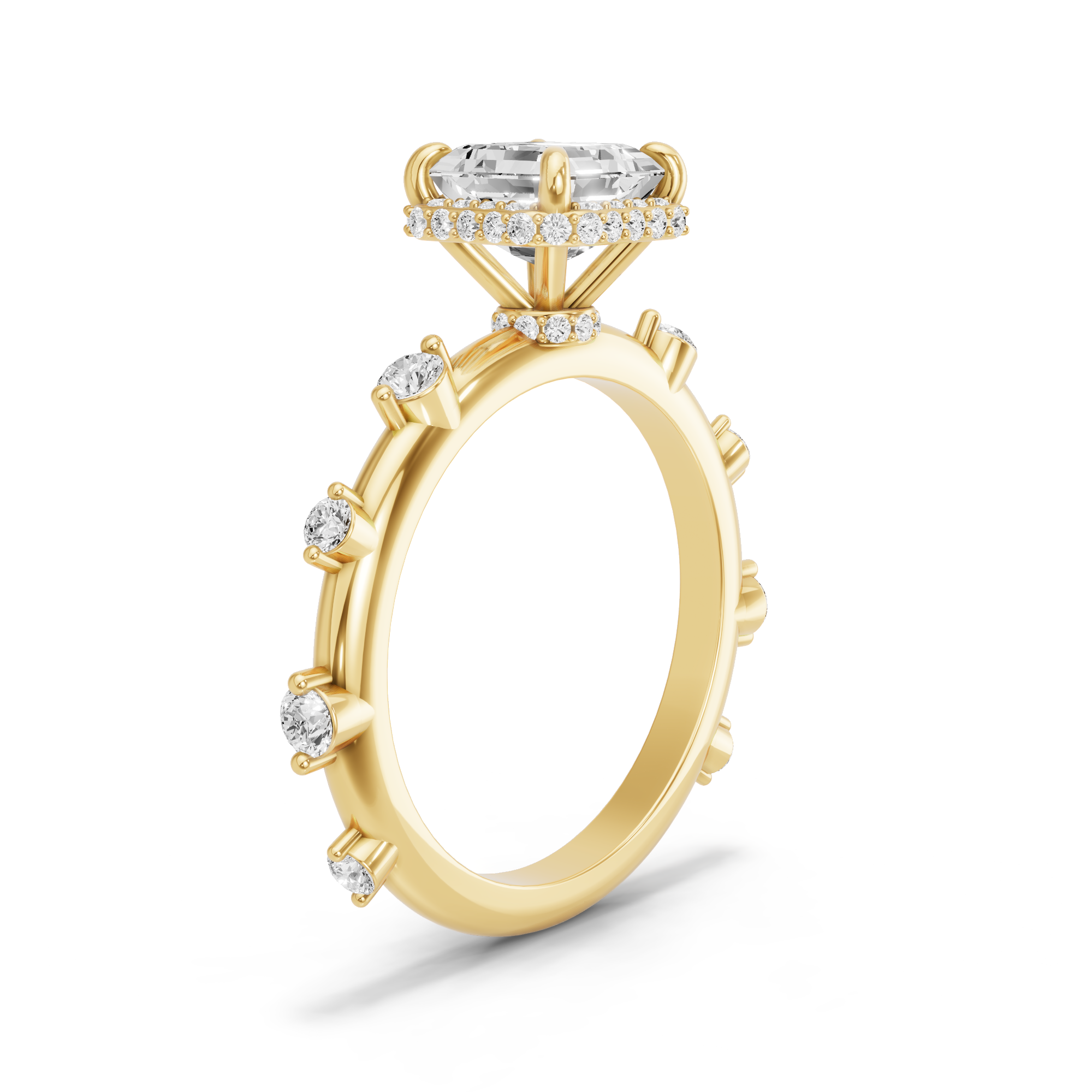 Image for Asscher Dual Halo Ring with Floating Station band in 14K White Gold