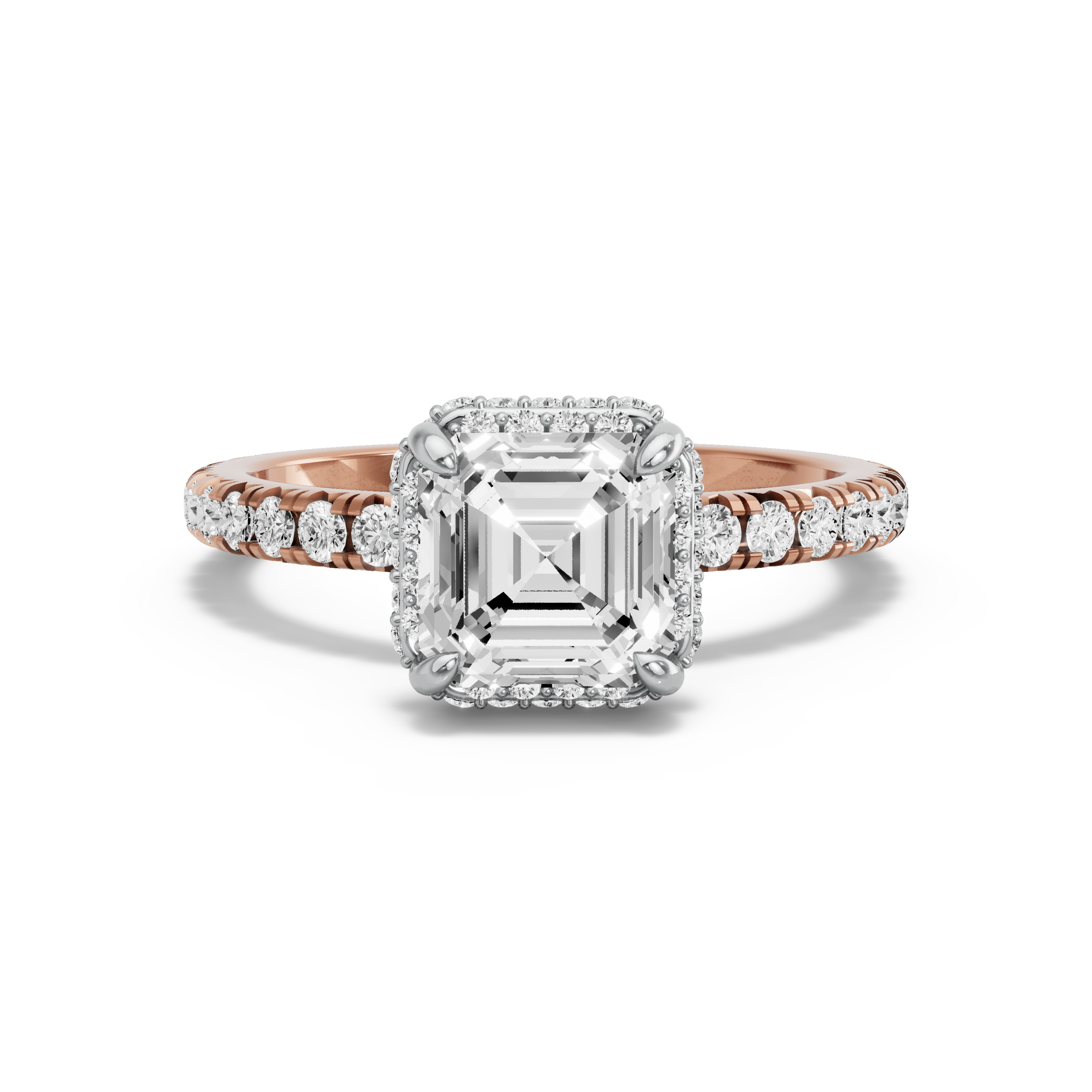 Image for Asscher Dual Halo Ring with French Pave band in 14K Two Tone Yellow Gold
