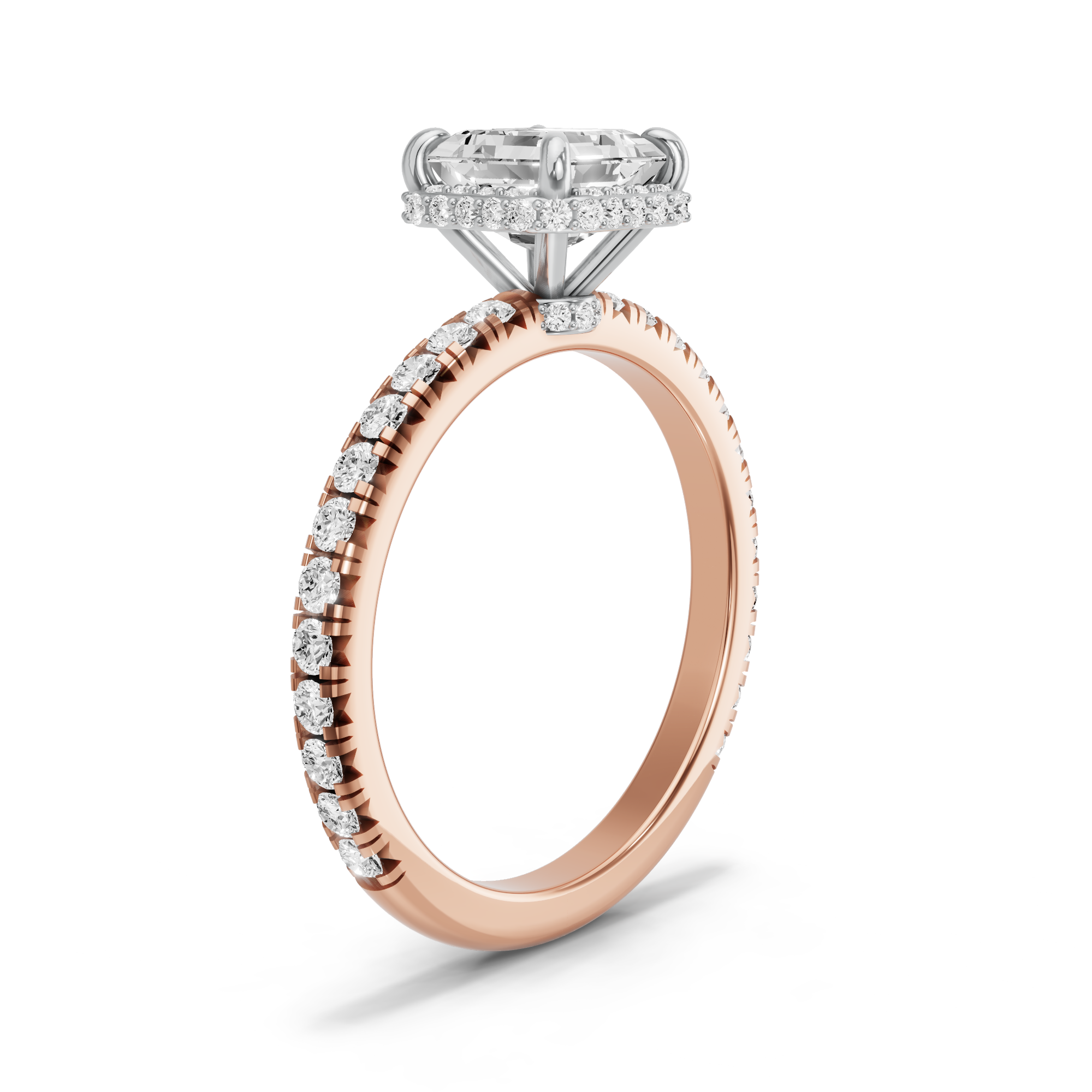 Image for Asscher Dual Halo Ring with French Pave band in 14K Two Tone Yellow Gold