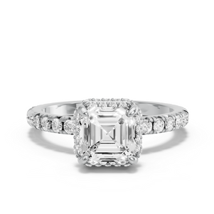 Image for Asscher Dual Halo Ring with French Pave band