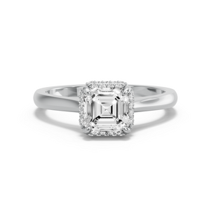 Image for Asscher Dual Halo Ring with Knife Edge Cathedral band in 14K White Gold
