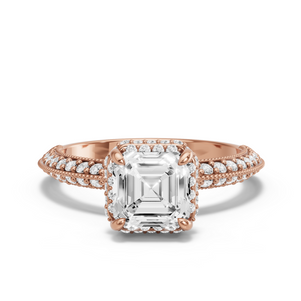 Image for Asscher Dual Halo Ring with Knife Edge Pave band