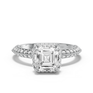 Image for Asscher Dual Halo Ring with Knife Edge Pave band