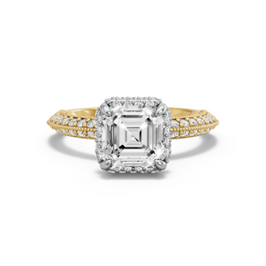 Image for Asscher Dual Halo Ring with Knife Edge Pave band