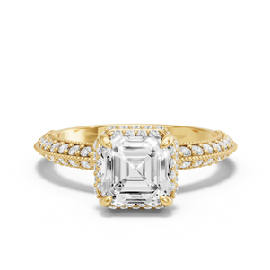 Image for Asscher Dual Halo Ring with Knife Edge Pave band
