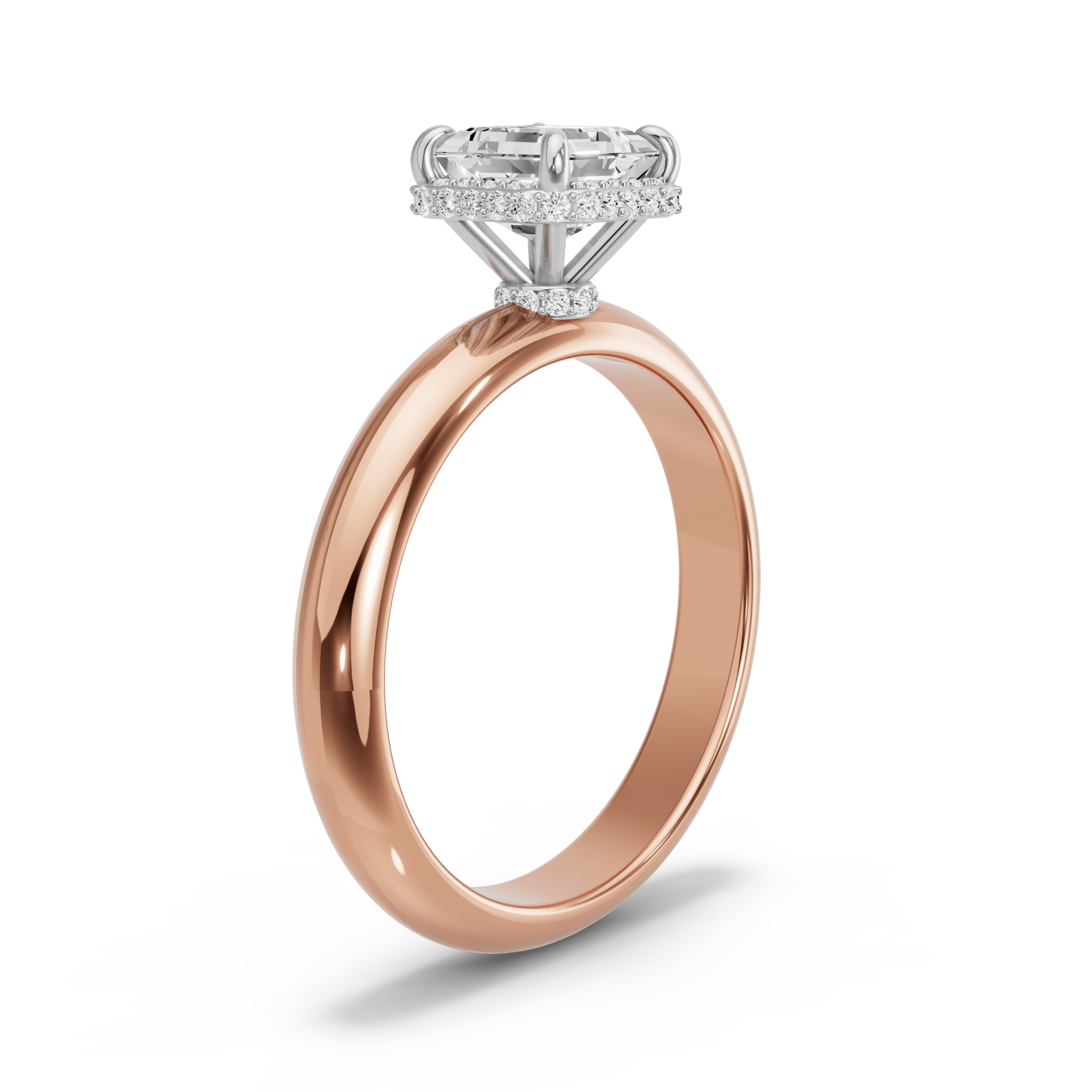 Image for Asscher Dual Halo Ring with Knife Edge Solitaire band in 14K Two Tone Yellow Gold