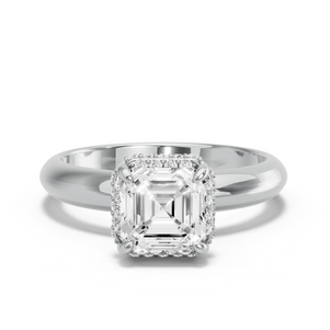 Image for Asscher Dual Halo Ring with Knife Edge Solitaire band