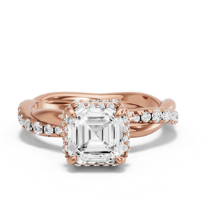 Image for Asscher Dual Halo Ring with Rope Pave band