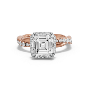 Image for Asscher Dual Halo Ring with Rope Pave band