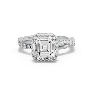 Image for Asscher Dual Halo Ring with Rope Pave band in 10K Two Tone Rose Gold