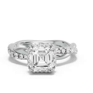 Image for Asscher Dual Halo Ring with Rope Pave band