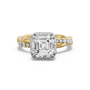 Image for Asscher Dual Halo Ring with Rope Pave band