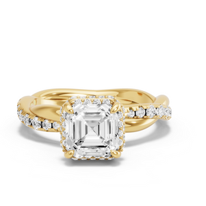 Image for Asscher Dual Halo Ring with Rope Pave band