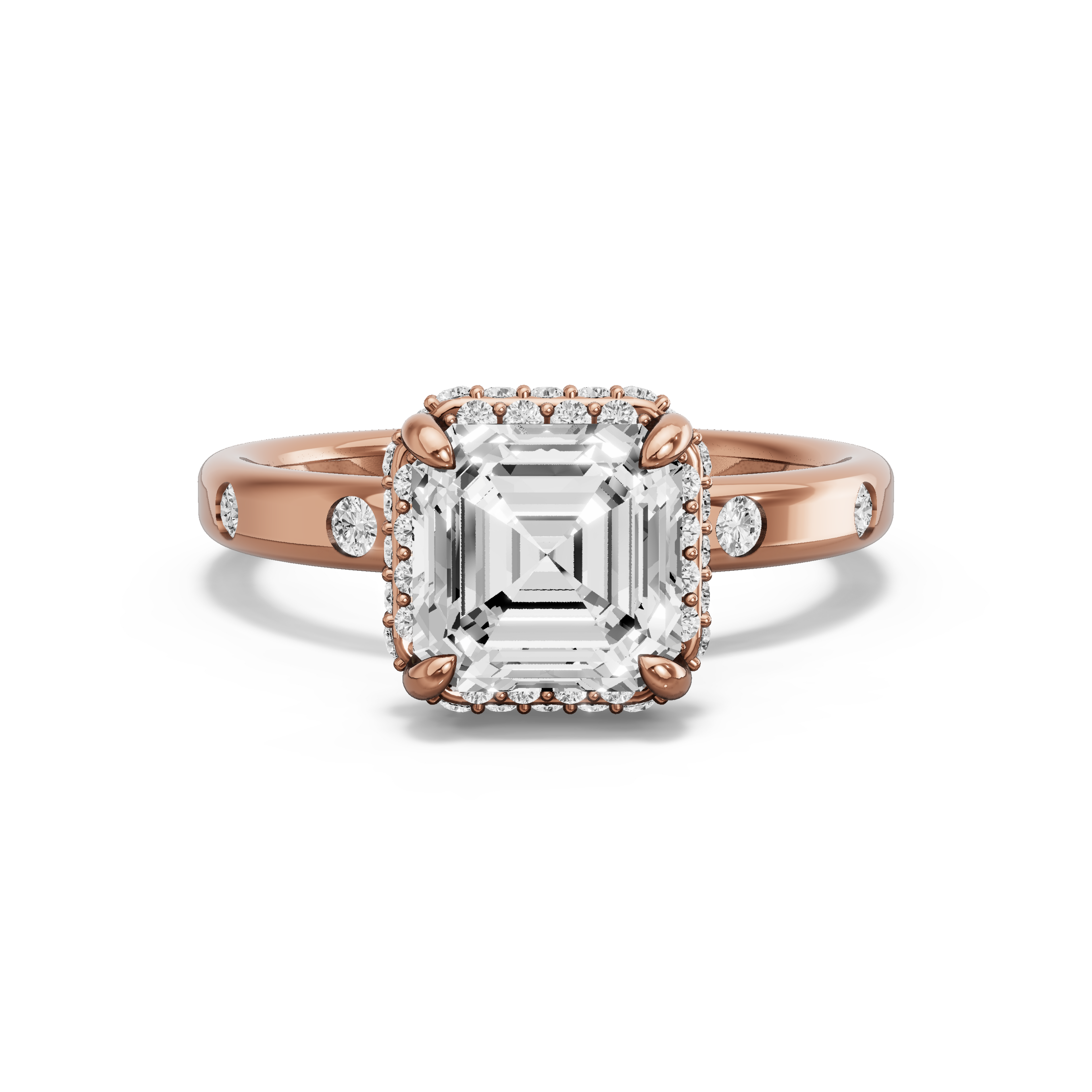 Image for Asscher Dual Halo Ring with Sleek Accent band in 14K Yellow Gold