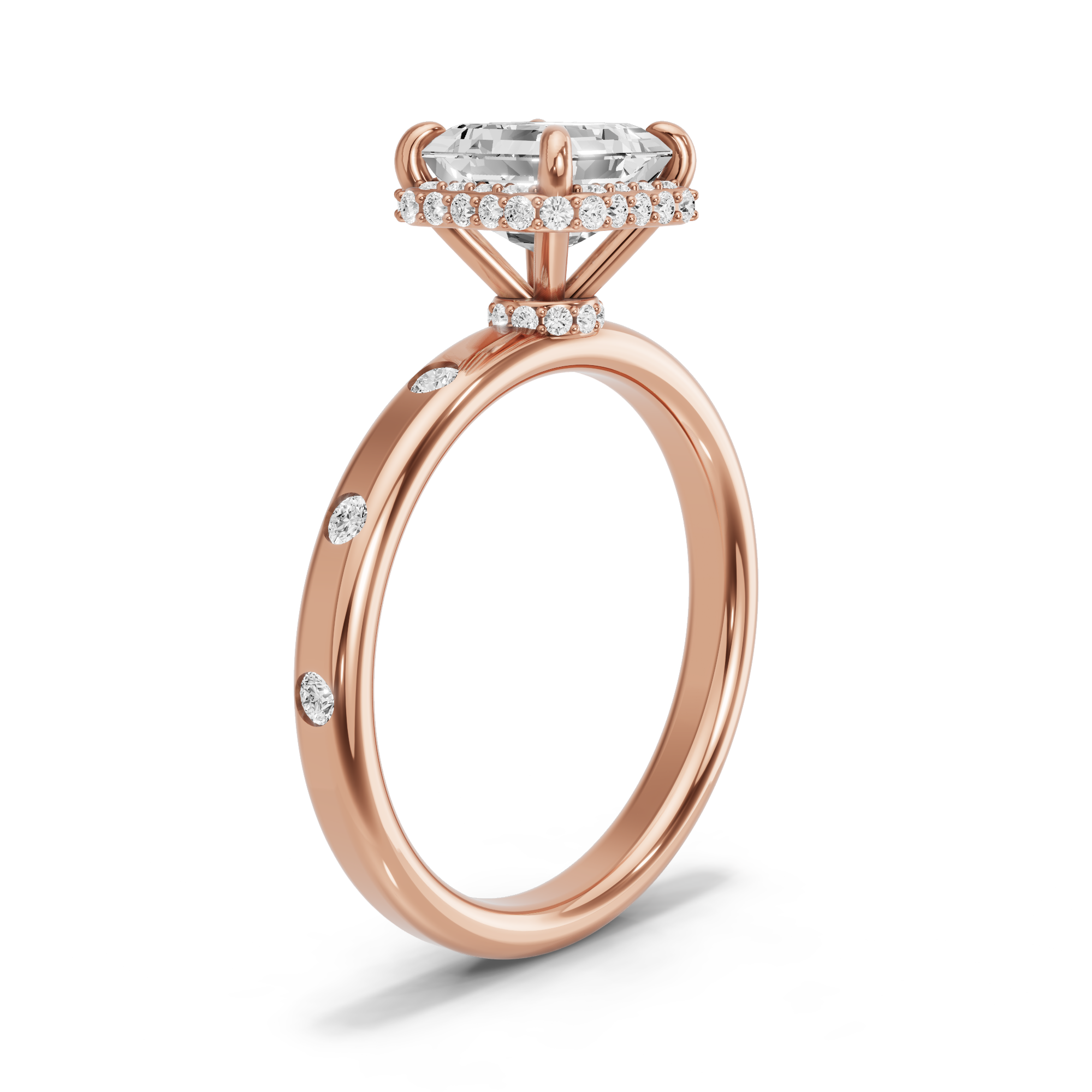 Image for Asscher Dual Halo Ring with Sleek Accent band in 10K Yellow Gold