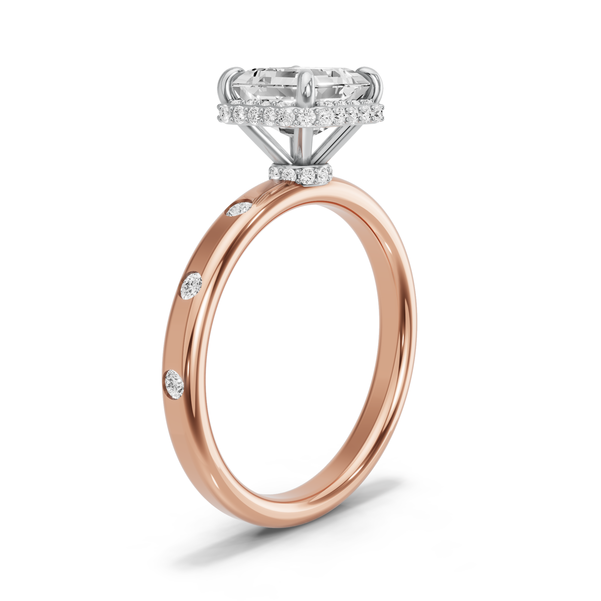 Image for Asscher Dual Halo Ring with Sleek Accent band in 10K Two Tone Yellow Gold