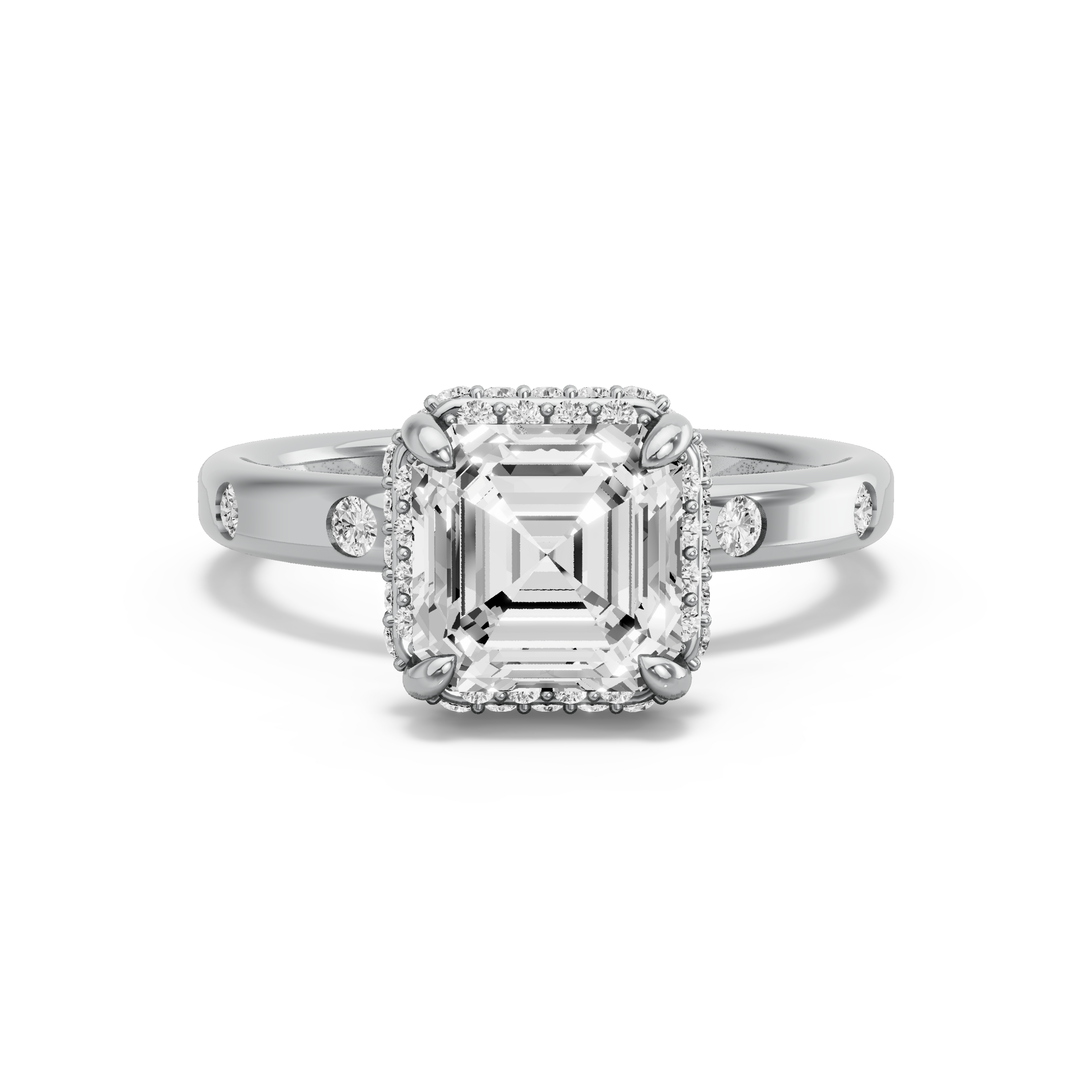Image for Asscher Dual Halo Ring with Sleek Accent band in 18K Two Tone Rose Gold