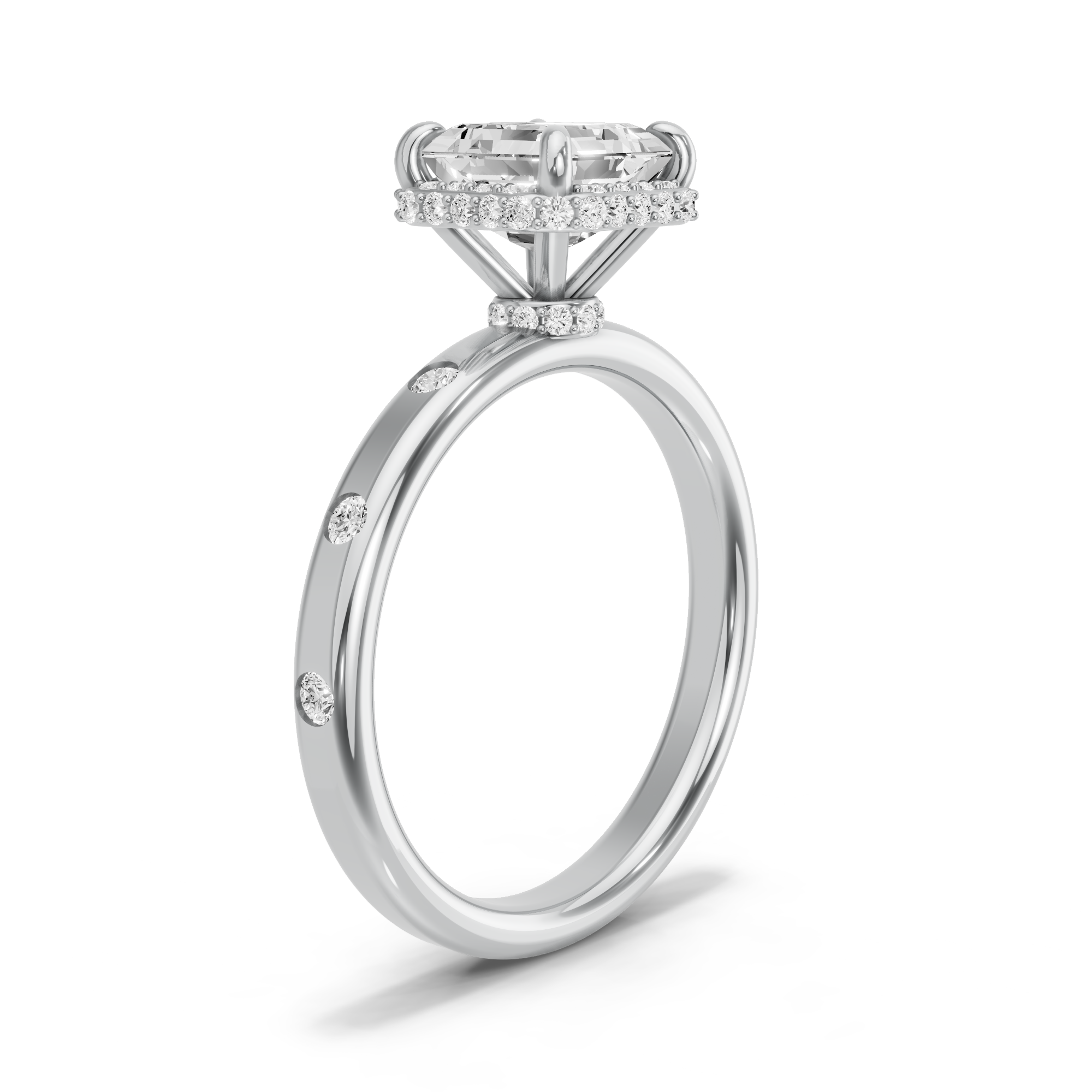 Image for Asscher Dual Halo Ring with Rope Pave band in 950 Platinum
