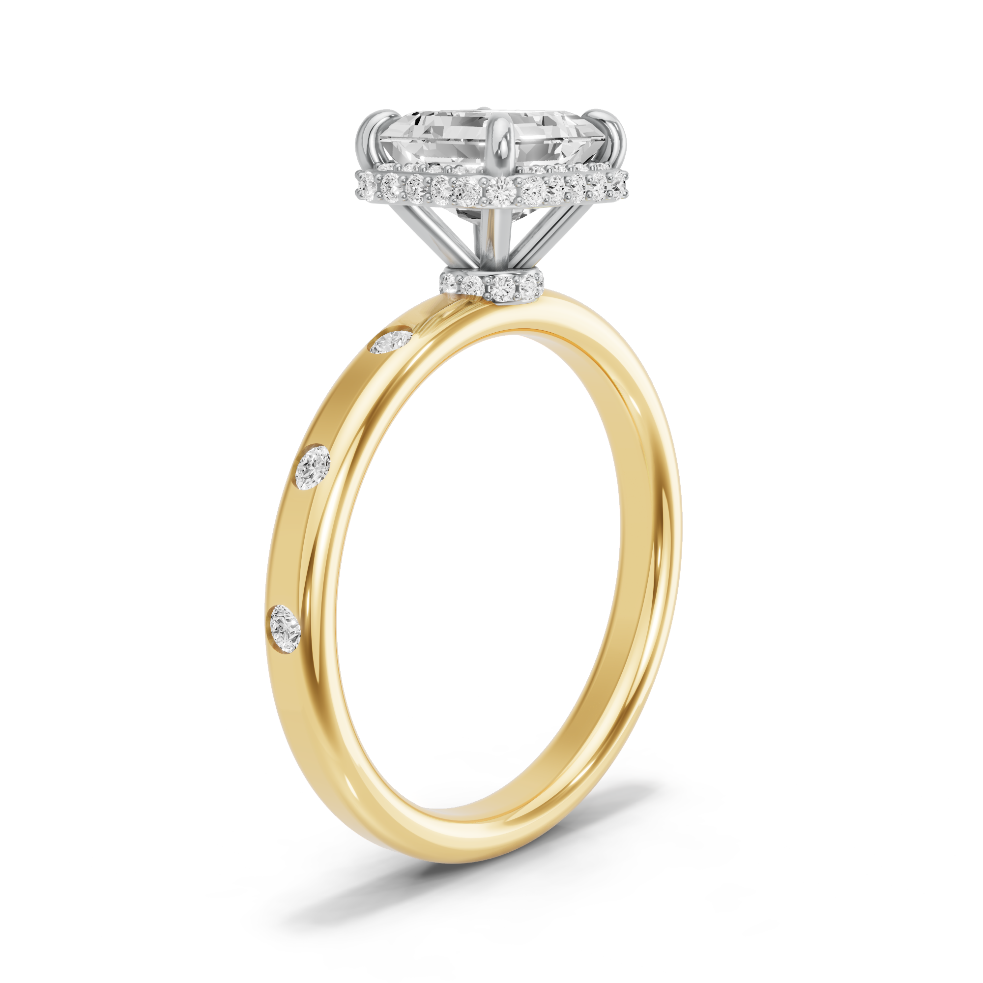 Image for Asscher Dual Halo Ring with Sleek Accent band in 18K Rose Gold