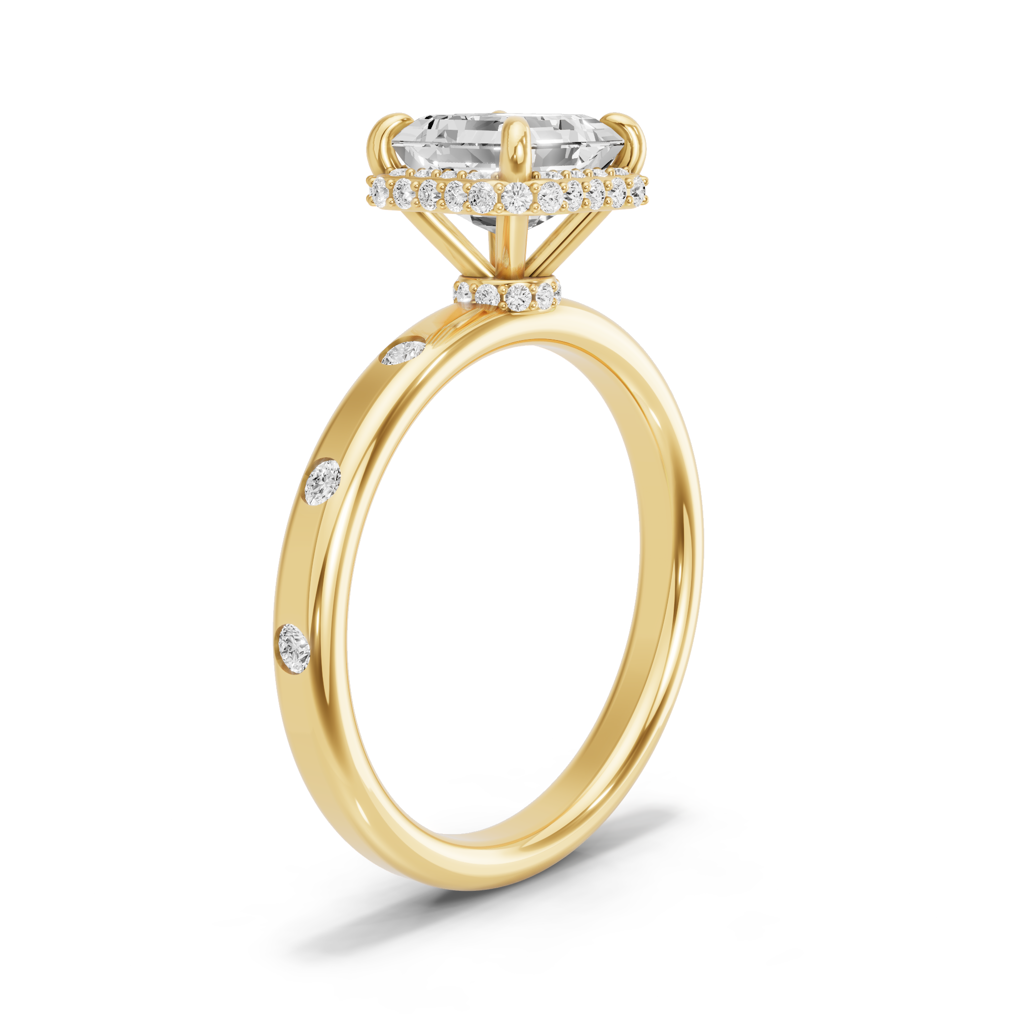 Image for Asscher Dual Halo Ring with Sleek Accent band in 10K White Gold