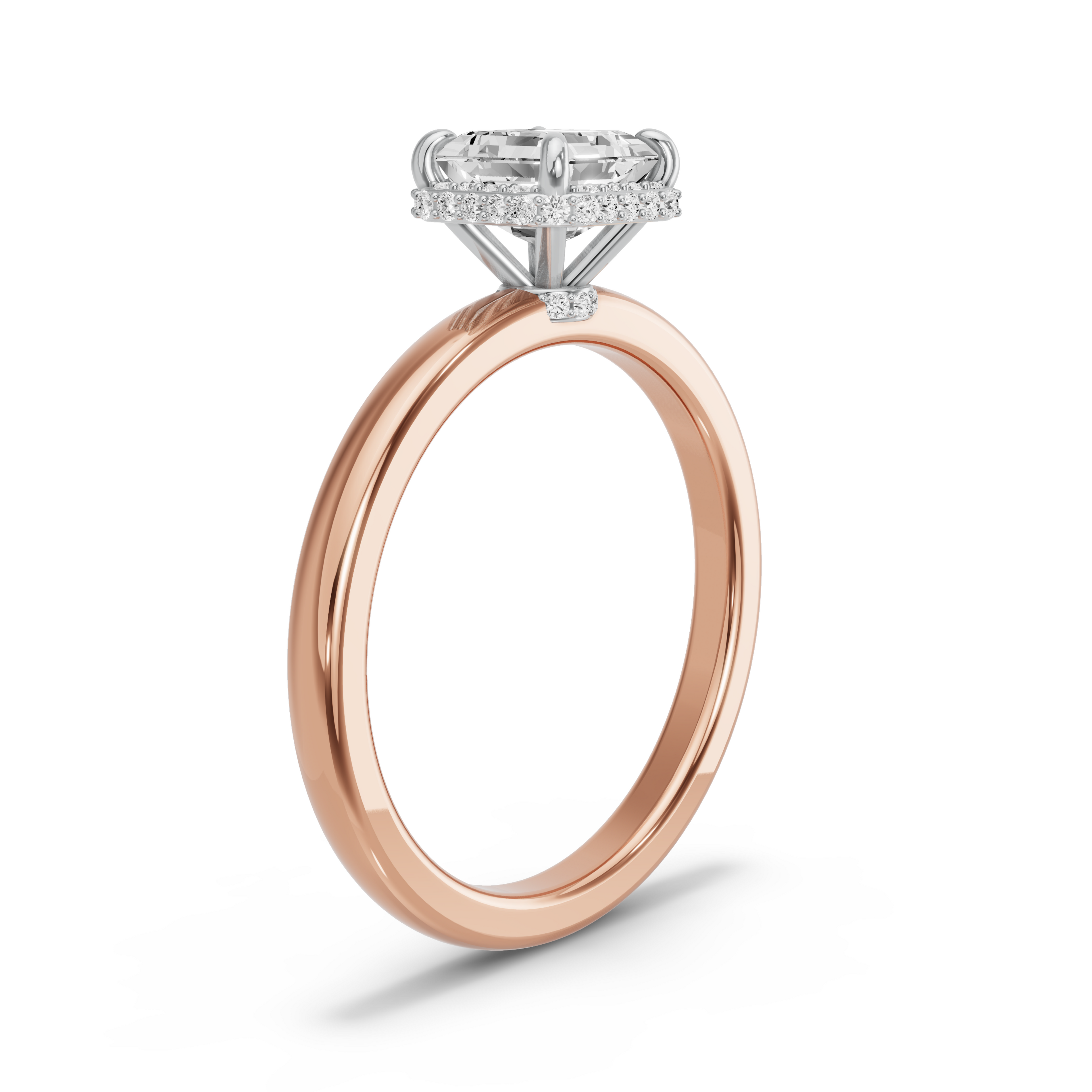 Image for Asscher Dual Halo Ring with Solitaire band in 10K Two Tone Yellow Gold