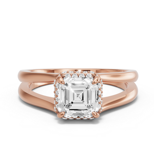 Image for Asscher Dual Halo Ring with Split Ring Solitaire band