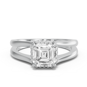 Image for Asscher Dual Halo Ring with Split Ring Solitaire band